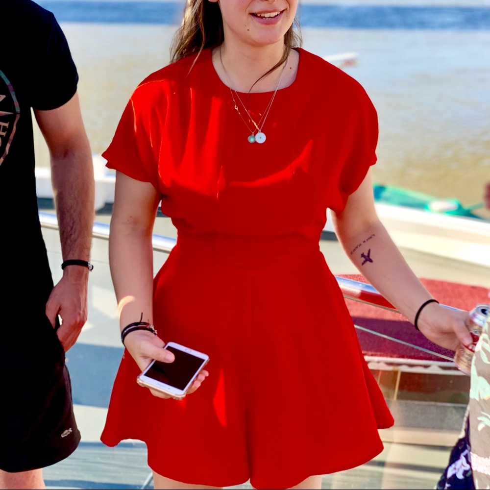 Red flowy Romper